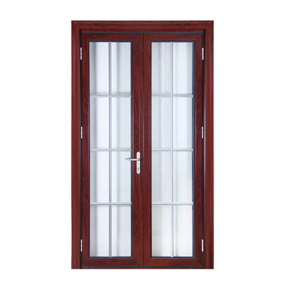 Single Leaf 6063 Aluminum Swing Doors Wood Surface Waterproof 8mm Hollow Glass