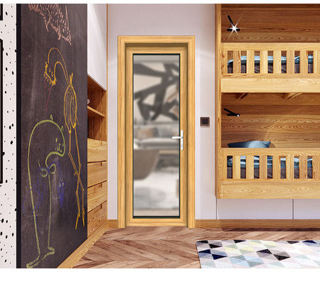 Single Leaf 6063 Aluminum Swing Doors Wood Surface Waterproof 8mm Hollow Glass
